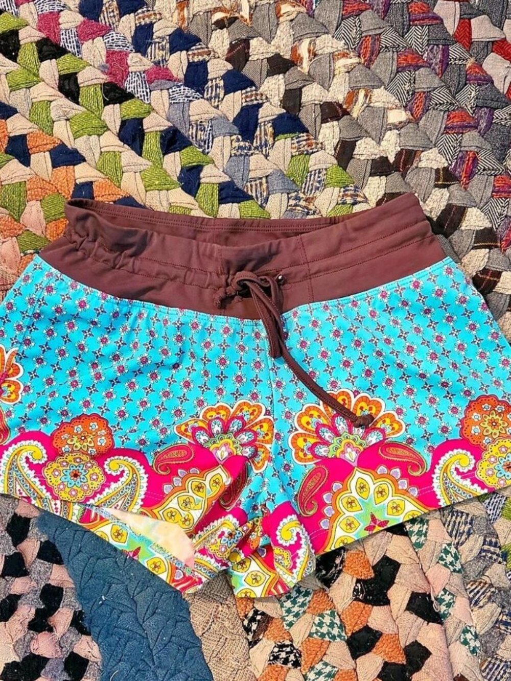 Athleta pink and blue paisley print nylon & spandex shorts in a S #athleisure